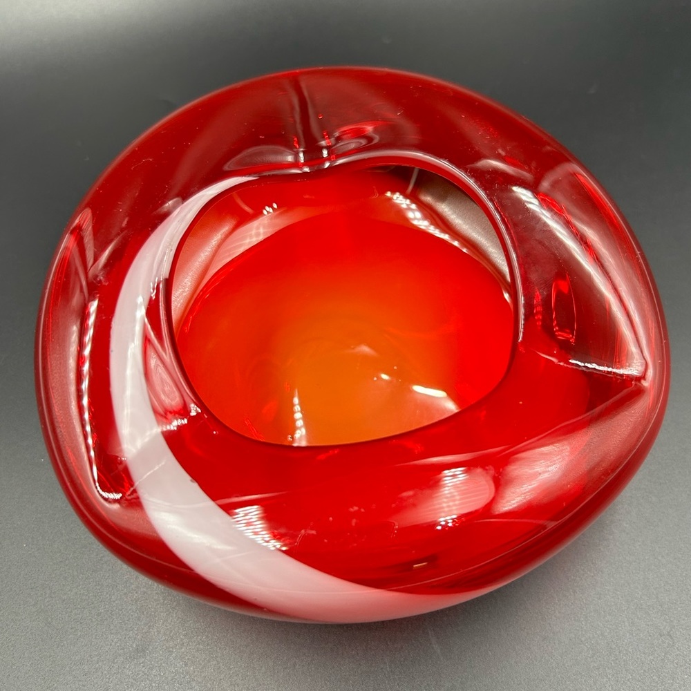 Vintage Red Art Glass Ashtray